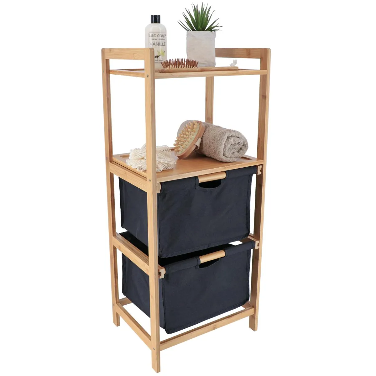 TENDANCE Etagère salle de bain avec paniers 3 niveaux (H90 cm) Purebamboo Noir Outlet