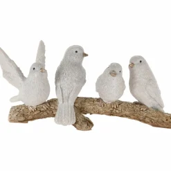 KOOPMAN Famille d'oiseaux sur sa branche (16 x H7 cm) Blanc Clearance