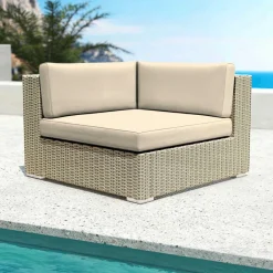 MOBELLIA Fauteuil d'angle de jardin en résine tressée Palma Gris et beige Tresse Gris - Beige Hot