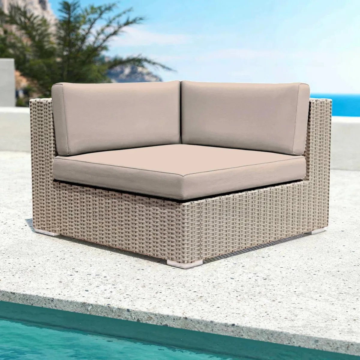 MOBELLIA Fauteuil d'angle de jardin en résine tressée Palma Gris et taupe Tressé Gris - Taupe Online