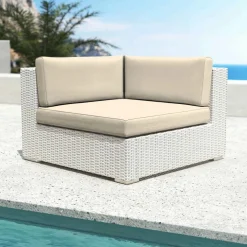 MOBELLIA Fauteuil d'angle de jardin en résine tressée Palma Blanc et beige Tresse Blanc - Beige Best