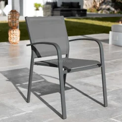MOBELLIA Fauteuil de jardin aluminium empilable Murano Gris Anthracite Sale
