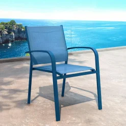 MOBELLIA Fauteuil de jardin aluminium empilable Murano Bleu pétrole Clearance