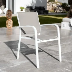 MOBELLIA Fauteuil de jardin aluminium empilable Murano Blanc et taupe Taupe clair Outlet