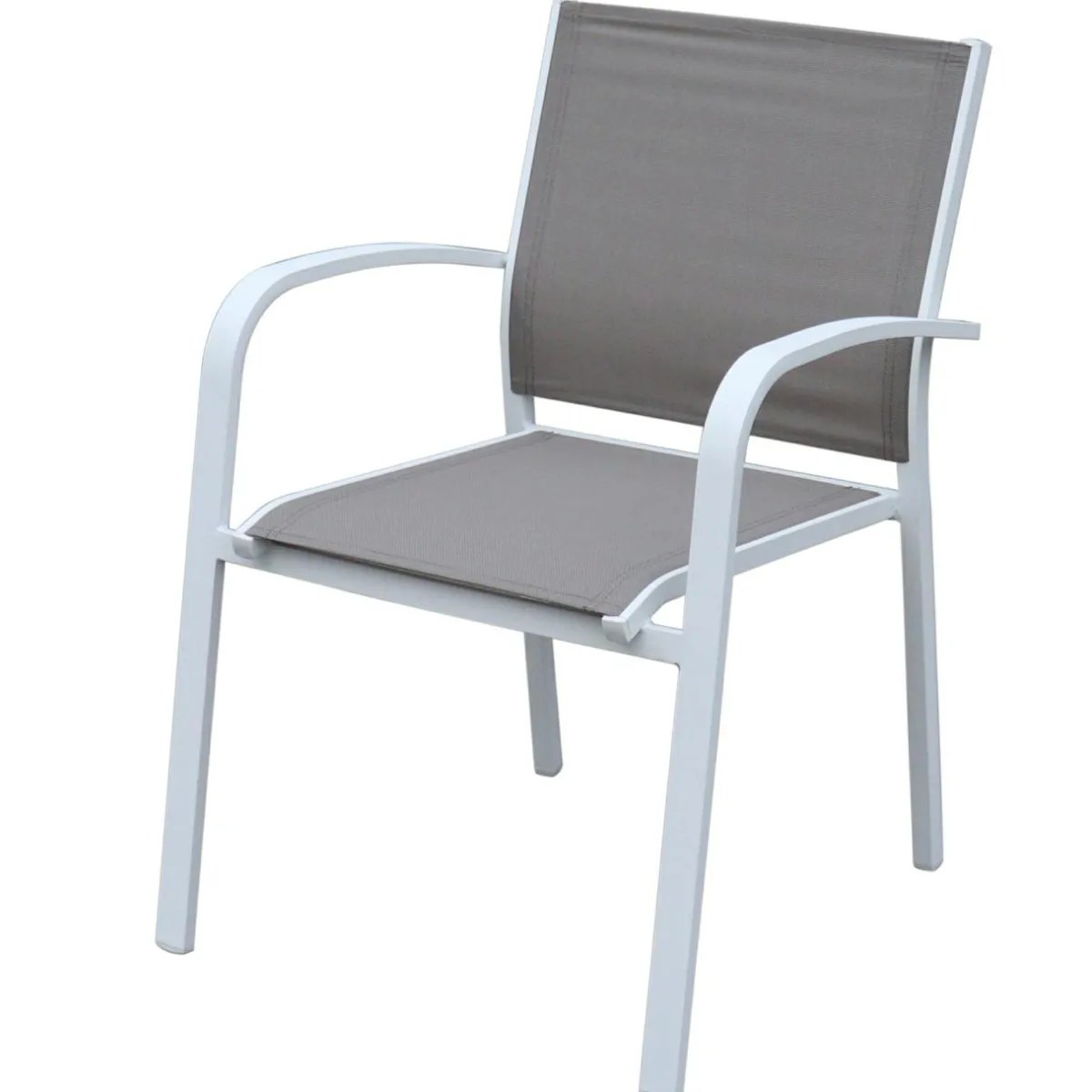 MOBELLIA Fauteuil de jardin aluminium empilable Murano Blanc et taupe Taupe clair Outlet