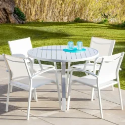 MOBELLIA Fauteuil de jardin aluminium empilable Murano Blanc Hot