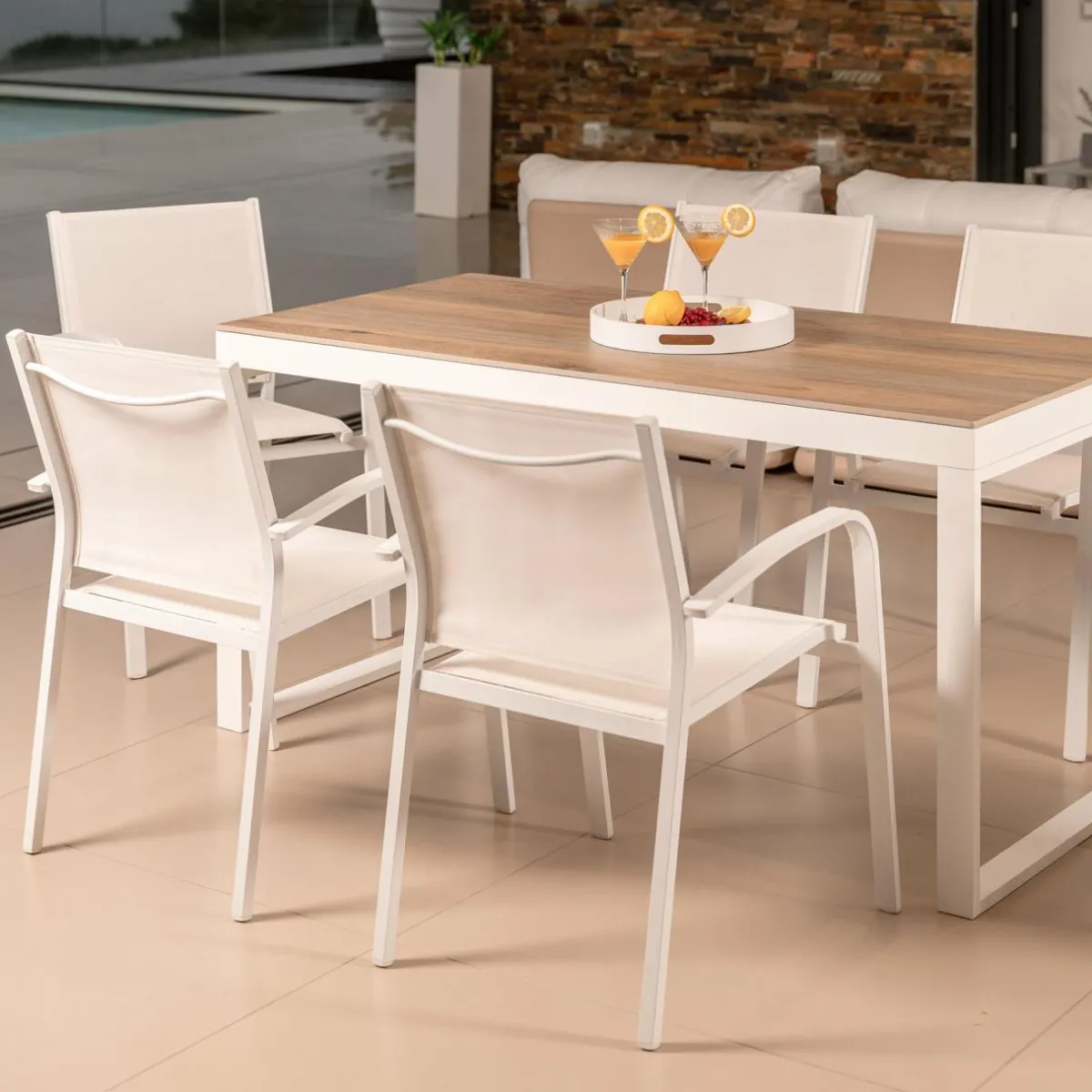 MOBELLIA Fauteuil de jardin aluminium empilable Murano Blanc Hot