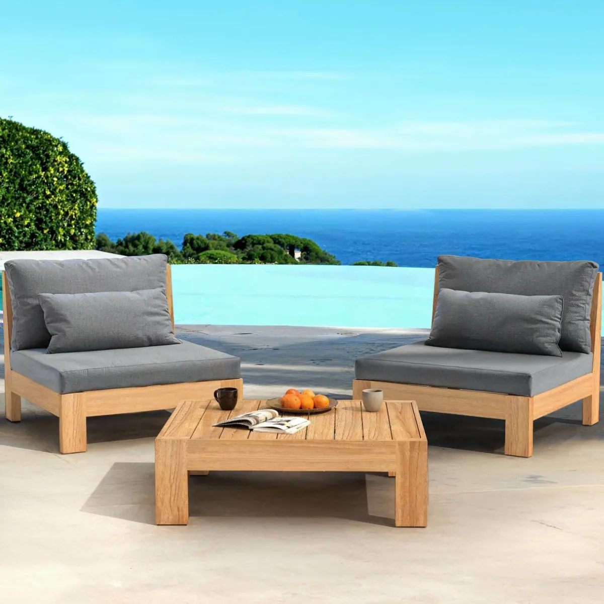 MOBELLIA Fauteuil de jardin bois d'acacia Bornéo Gris Anthracite Sale
