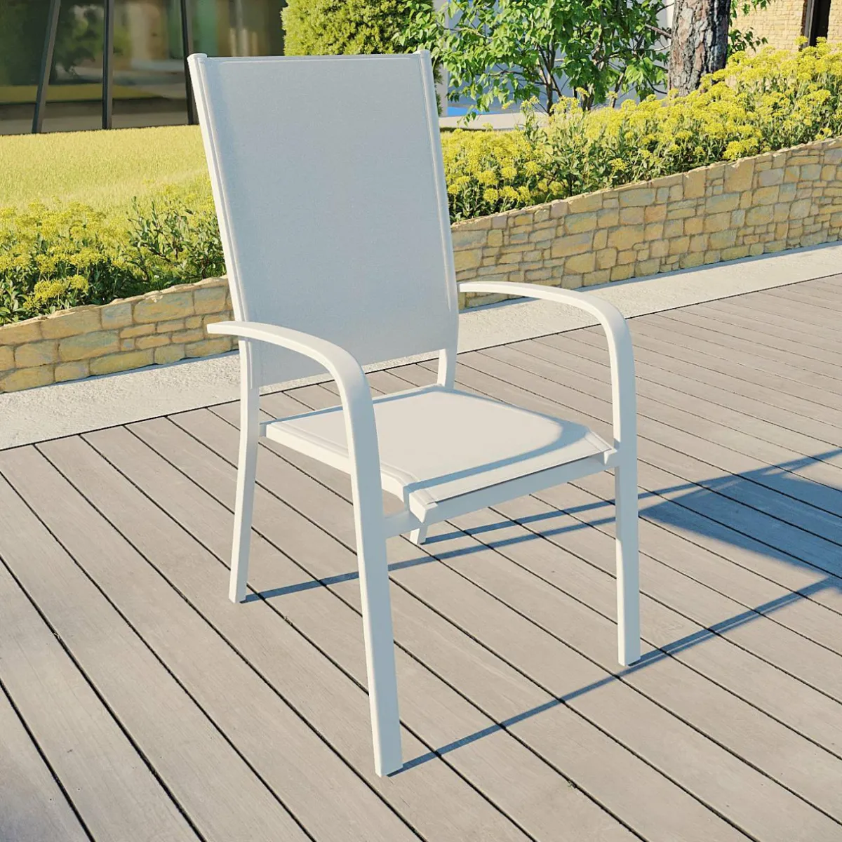 MOBELLIA Fauteuil de jardin dossier haut aluminium empilable Murano Blanc Sale