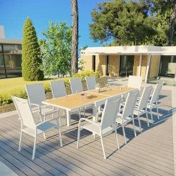 MOBELLIA Fauteuil de jardin dossier haut aluminium empilable Murano Blanc Sale