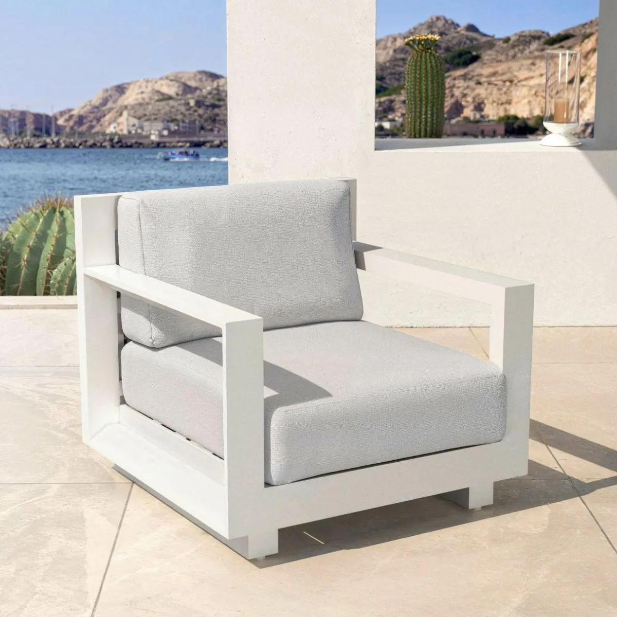 MOBELLIA Fauteuil de jardin détente en aluminium Elba Blanc et gris clair Blanc - Gris Clair Best