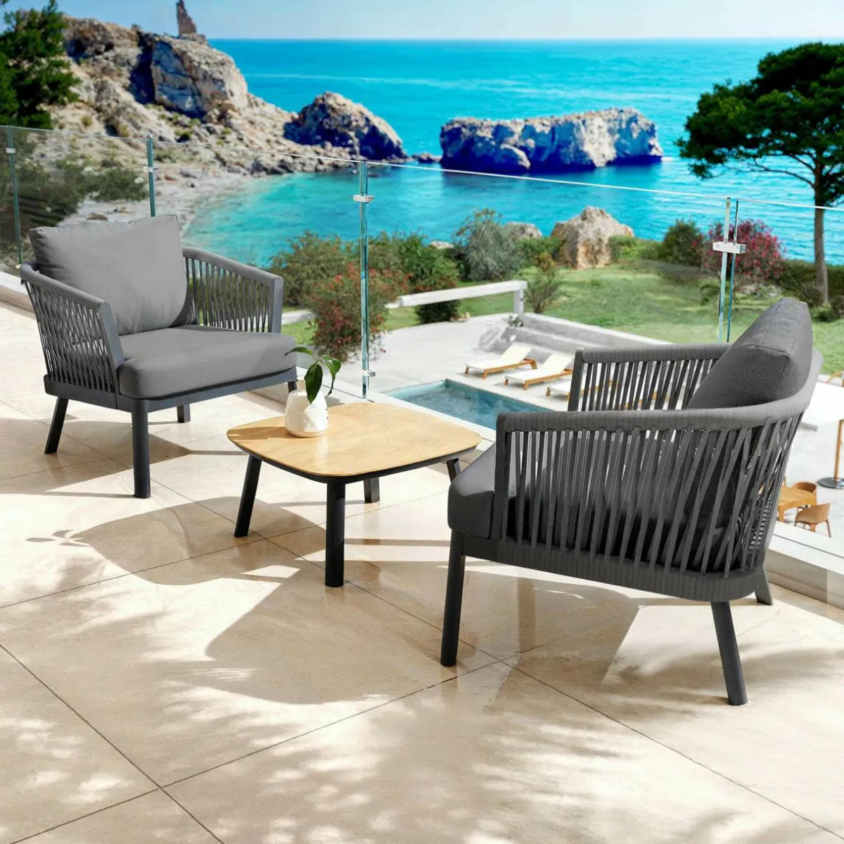 MOBELLIA Fauteuil de jardin détente en aluminium Amalfi Gris Anthracite Clearance