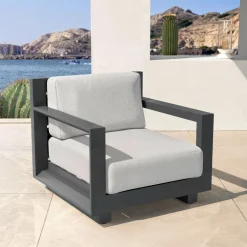 MOBELLIA Fauteuil de jardin détente en aluminium Elba Gris anthracite et gris clair Anthracite - Gris Clair Sale