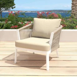 MOBELLIA Fauteuil de jardin détente en aluminium Amalfi Blanc et beige Blanc - Beige