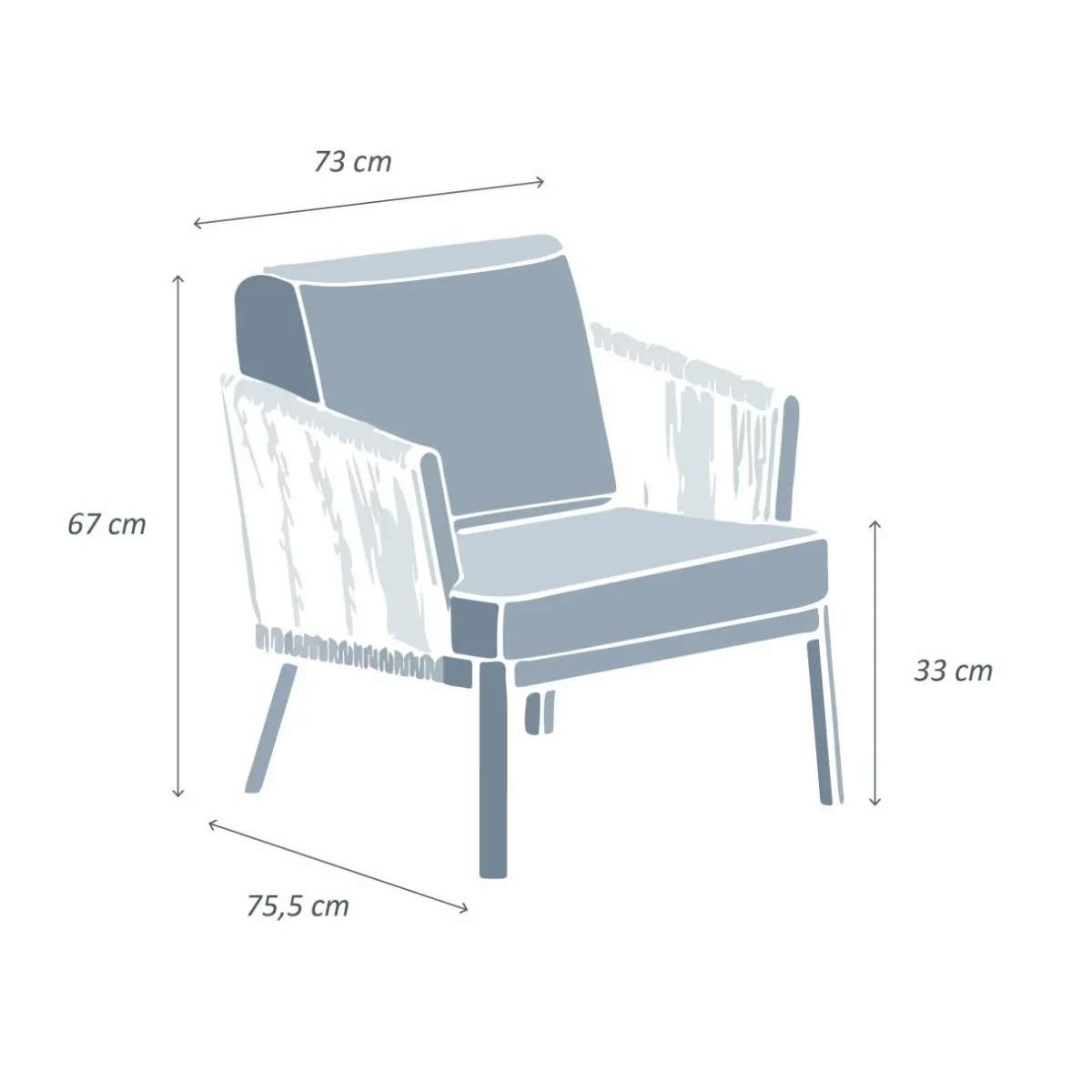 MOBELLIA Fauteuil de jardin détente en aluminium Amalfi Blanc et beige Blanc - Beige