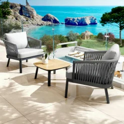 MOBELLIA Fauteuil de jardin détente en aluminium Amalfi Gris anthracite et gris clair Anthracite - Gris Clair Clearance