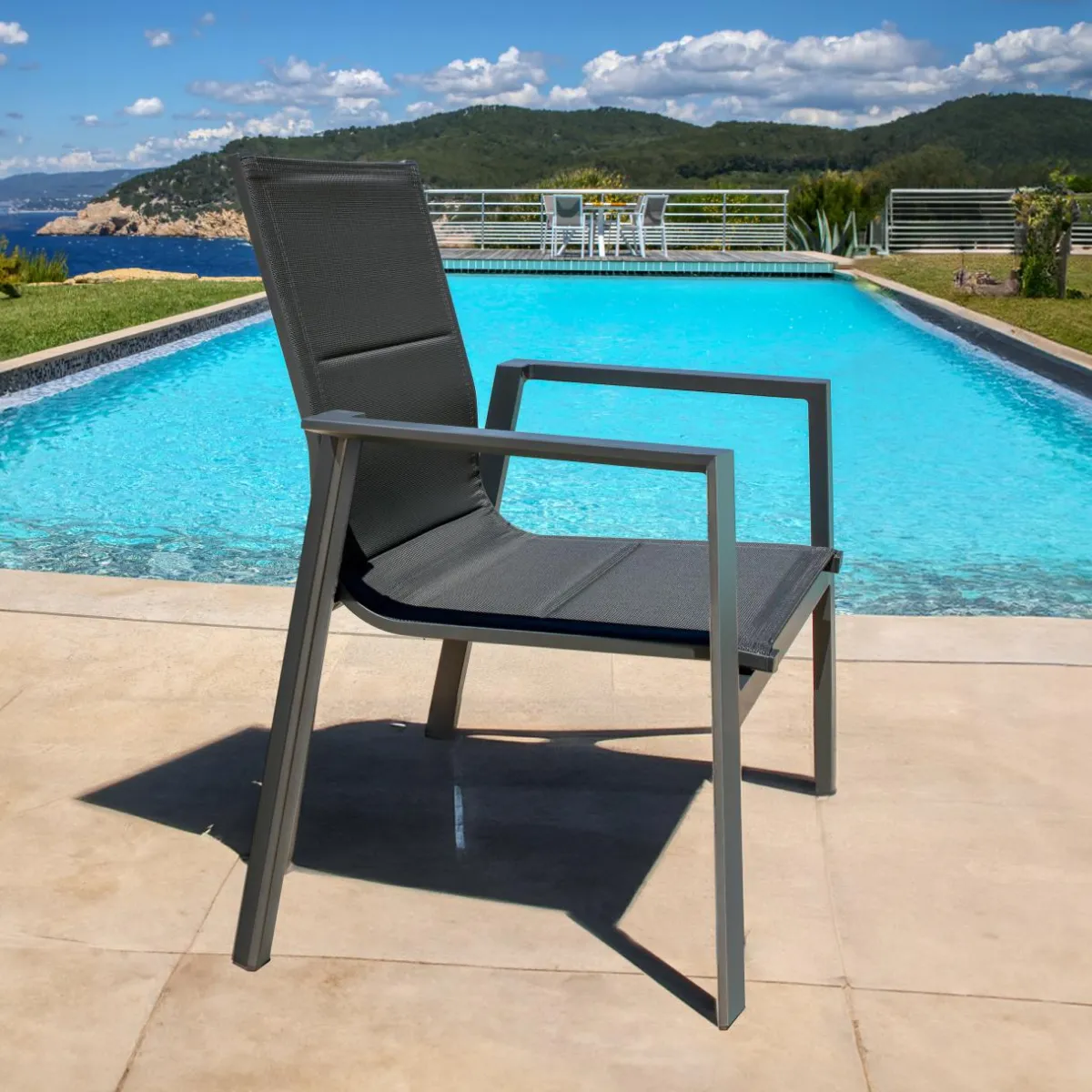 MOBELLIA Fauteuil de jardin empilable aluminium Portofino Gris Anthracite New