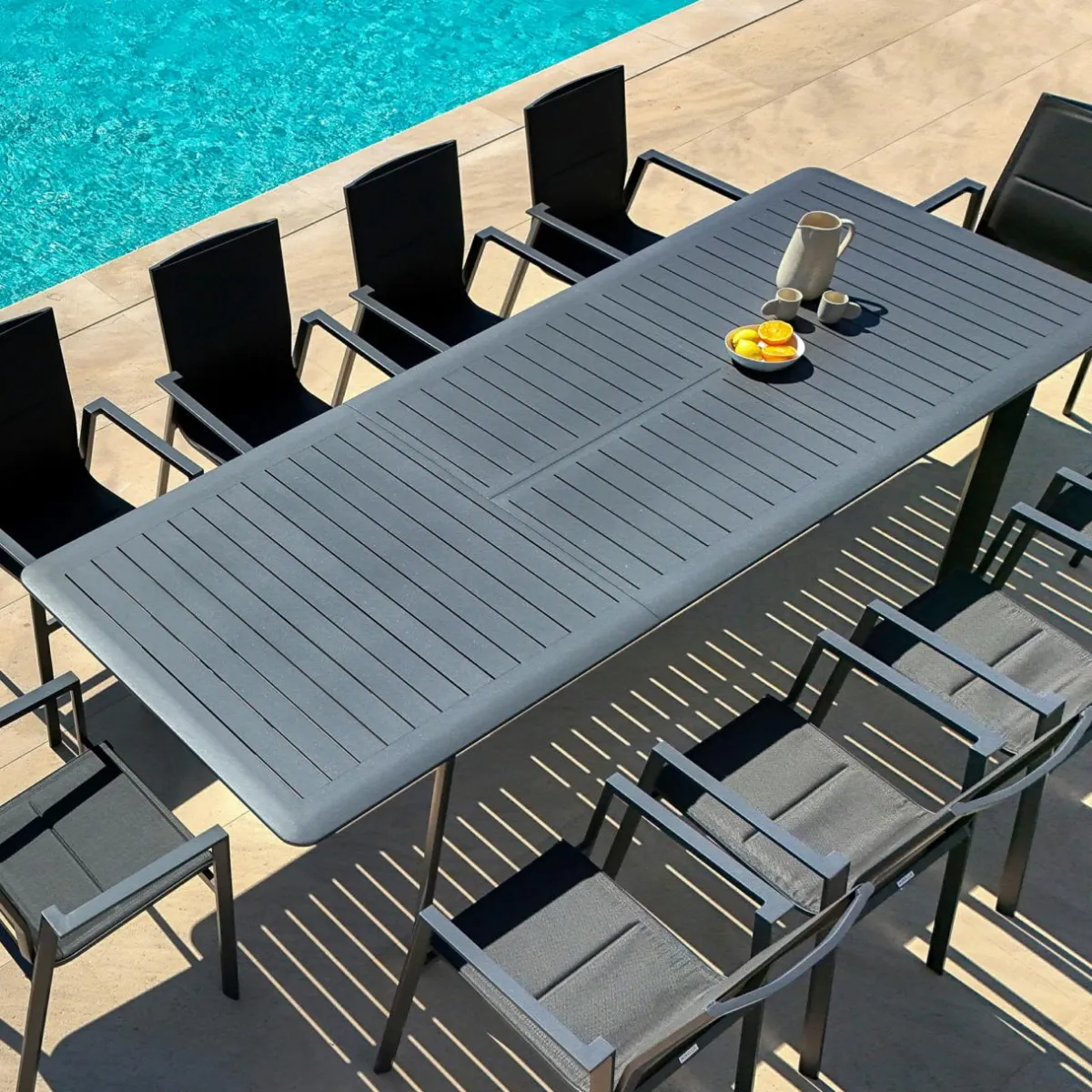 MOBELLIA Fauteuil de jardin empilable aluminium Portofino Gris Anthracite New