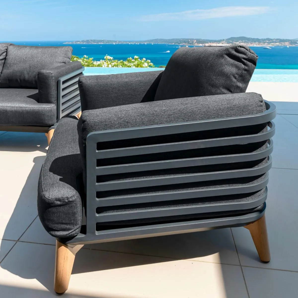 MOBELLIA Fauteuil de jardin en aluminium Monte Carlo Gris Anthracite New