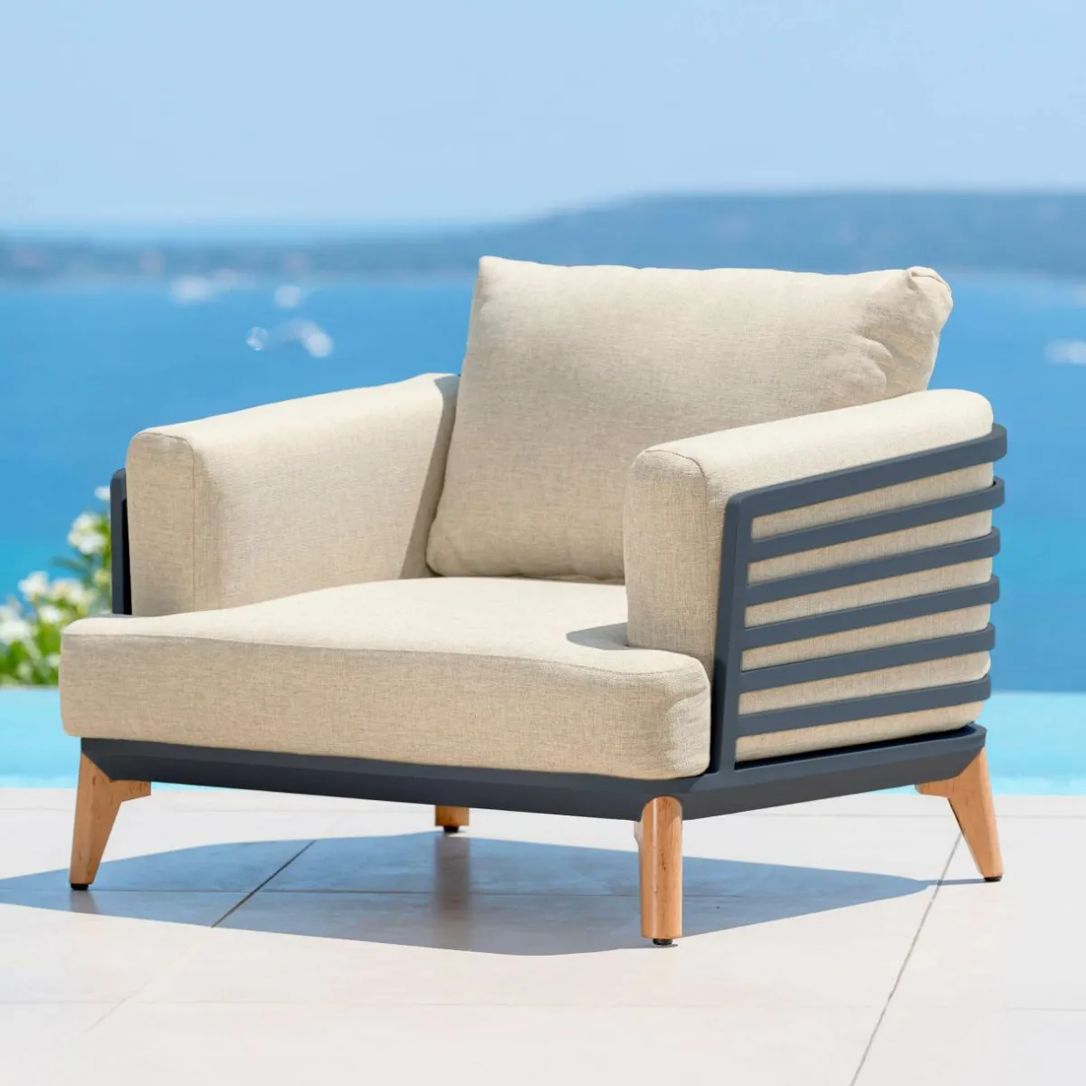 MOBELLIA Fauteuil de jardin en aluminium Monte Carlo Gris anthracite et beige Anthracite - Beige Online