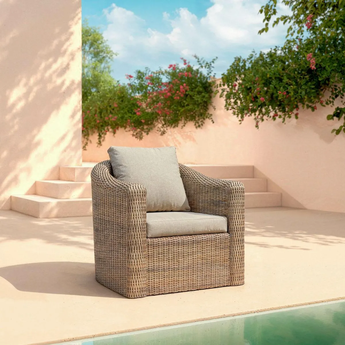 MOBELLIA Fauteuil de jardin en résine tressée Calvi Sépia et taupe Tressé Sepia - Taupe New