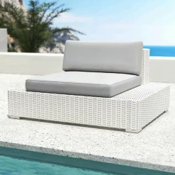 MOBELLIA Fauteuil de jardin en résine tressée Palma Blanc et gris Tresse Blanc - Gris Clearance