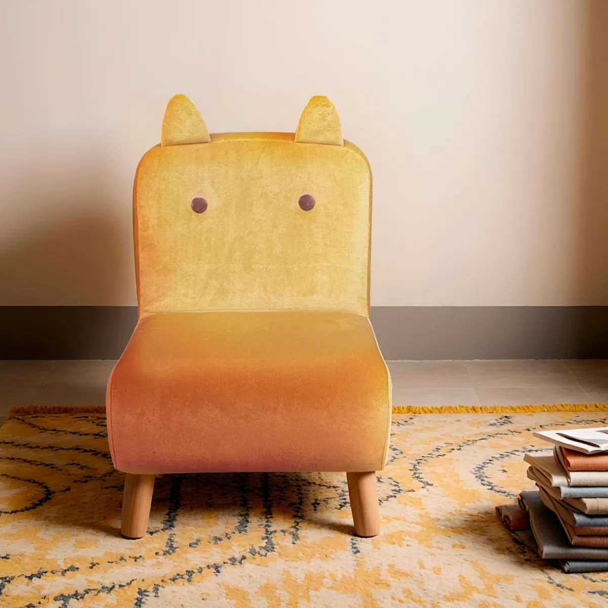 EMINZA Fauteuil velours enfant (H50 cm) Hippo Jaune ocre Online