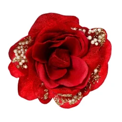 KAEMINGK Fleur décorative sur pince (D13 cm) Rose perlée Rouge