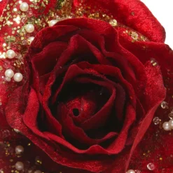KAEMINGK Fleur décorative sur pince (D13 cm) Rose perlée Rouge