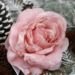 KAEMINGK Fleur décorative sur pince pailletée (D14 cm) Rose poudré Sale