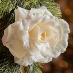 KAEMINGK Fleur décorative sur pince (D12 cm) Scintillant Crème Beige Clearance