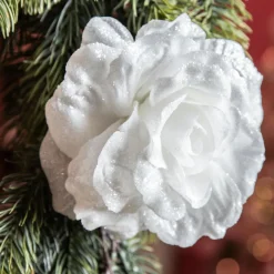 KAEMINGK Fleur décorative sur pince (D12 cm) Scintillant Blanc Hot