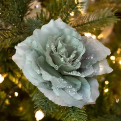 KAEMINGK Fleur décorative sur pince pailletée (D14 cm) Vert sauge Hot