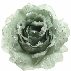 KAEMINGK Fleur décorative sur pince pailletée (D14 cm) Vert sauge Hot