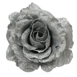 KAEMINGK Fleur décorative sur pince (D12 cm) Scintillant Argent Hot