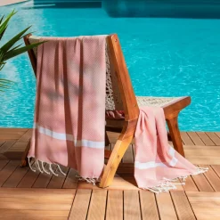 Fouta coton recyclé (100 x 200 cm) Selma Corail Orange Outlet