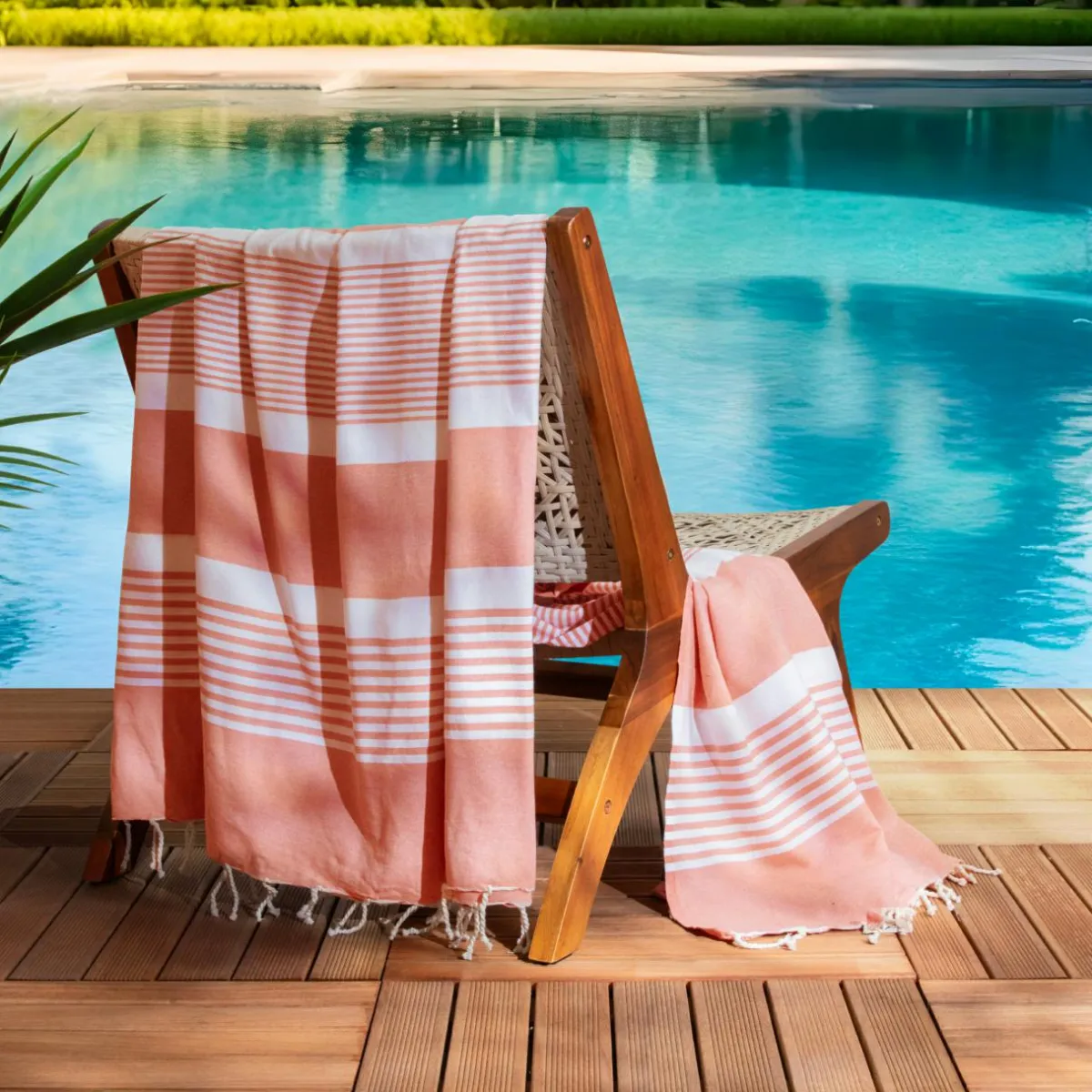 Fouta coton recyclé (200 x 200 cm) Summer Corail Orange New