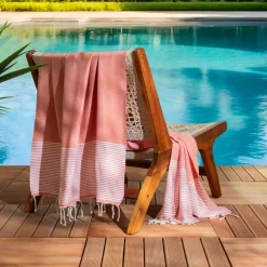 Fouta coton recyclé (100 x 200 cm) Océane Corail Orange New