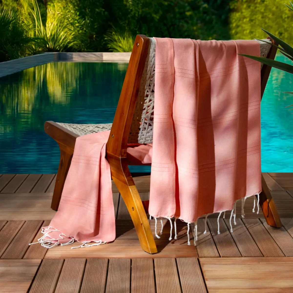 Fouta coton recyclé (100 x 200 cm) Sunshine Corail Orange