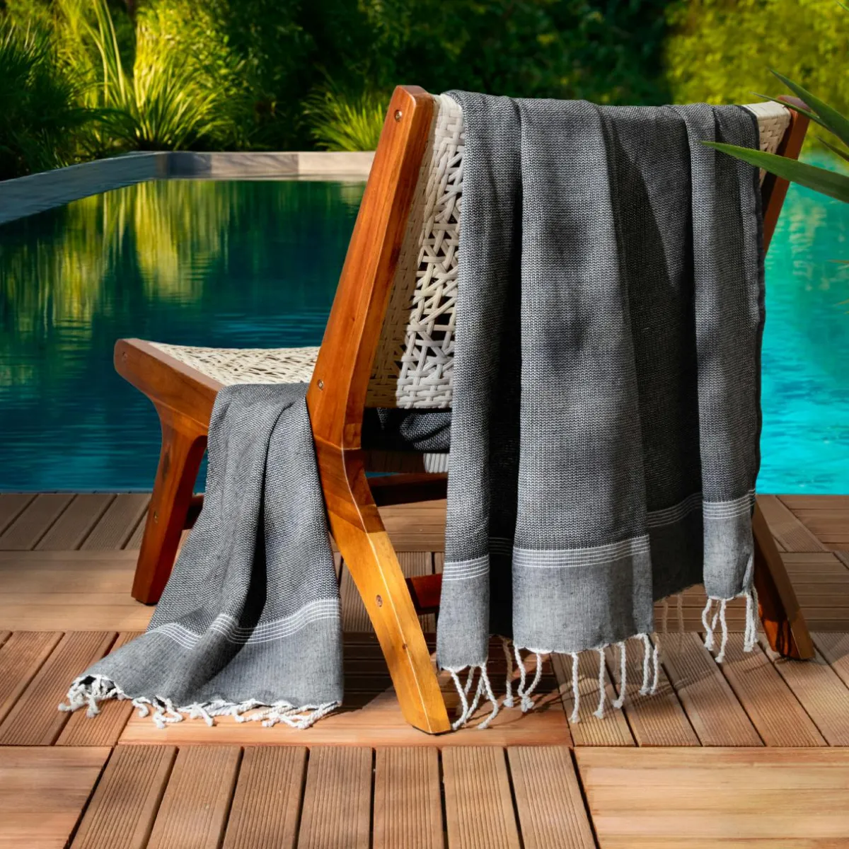 Fouta coton recyclé (100 x 200 cm) Beach e Noir