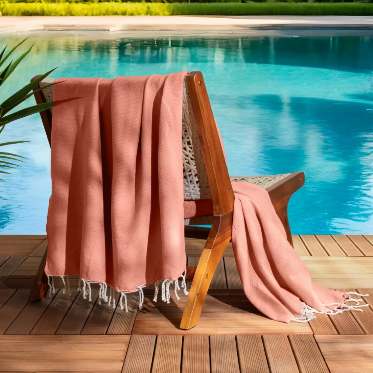 Fouta coton recyclé (200 x 200 cm) Ecume Corail Orange Best