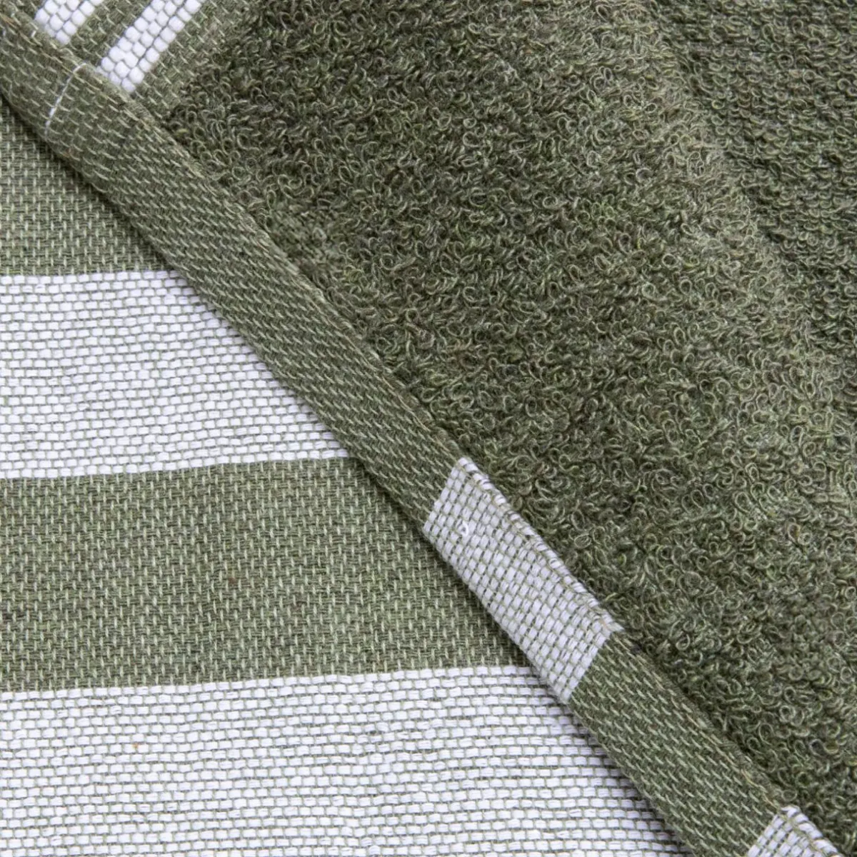 Fouta coton recyclé doublé éponge (100 x 200 cm) Coralia Vert kaki Sale