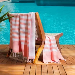 Fouta coton recyclé doublé éponge (100 x 200 cm) Coralia Corail Orange Sale
