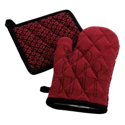 DOUCEUR D'INTERIEUR Gant et manique coton recyclé Cuisiline Bordeaux Outlet