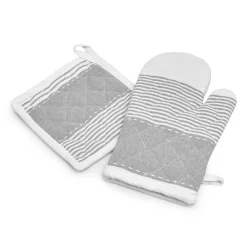 douceur d'intu017drieur Gant et manique coton tissé Iliade Blanc Gris Sale