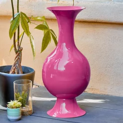 #N/A Grand Vase en métal émaillé fait main (H56 cm) Soléa fuschia brillant Rose Discount