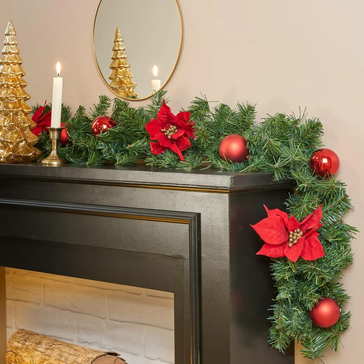 Feeric Lights & Christmas Guirlande de sapin (200 cm) Poinsettia luxe Rouge Hot