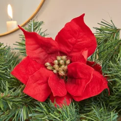 Feeric Lights & Christmas Guirlande de sapin (200 cm) Poinsettia luxe Rouge Hot