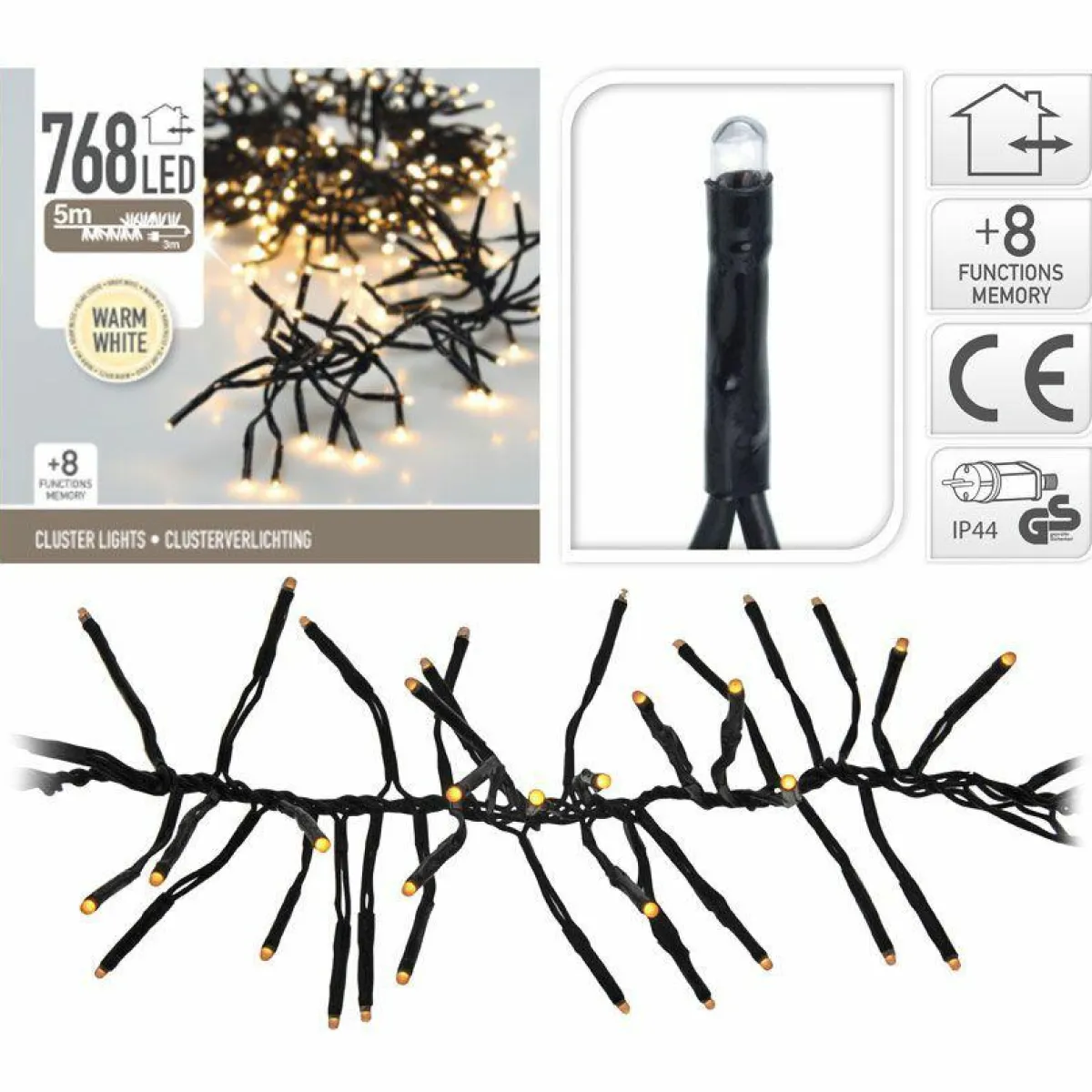 KOOPMAN Guirlande lumineuse 5,60 m 768 LED câble noir Boa Blanc chaud Blanc Chaud - câble noir Hot