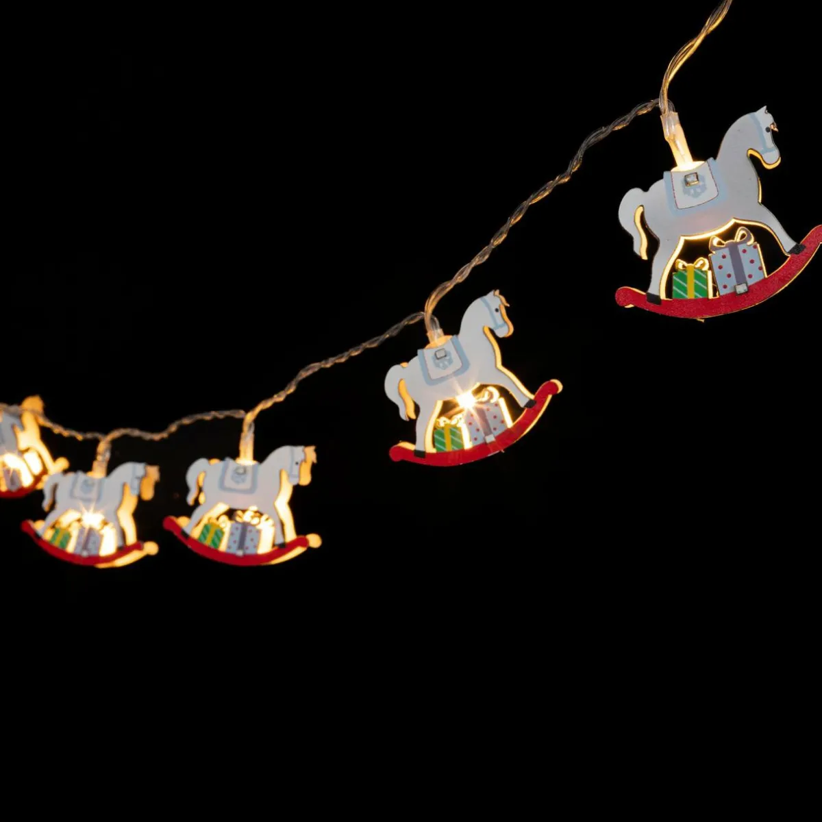 Feeric Lights & Christmas Guirlande lumineuse à piles 10 LED (1,65 m) Chevaux à bascule Blanc chaud Best